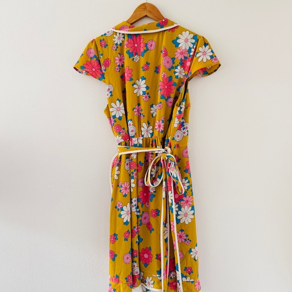 ModCloth Retro Daytime Dapper Mustard Yellow Floral Wrap Dress - Picture 3 of 6